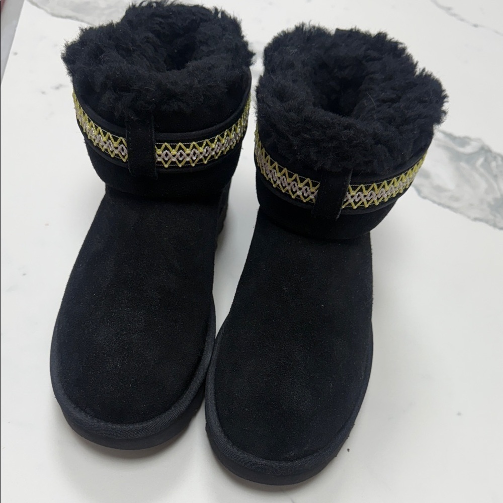 Cozy Black Boots with Patterned Trim